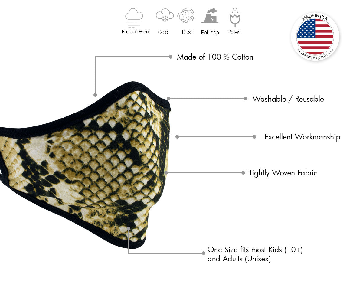 Xelement XS8004 'Snake Print' USA Made 100 % Cotton Protective Face Mask