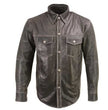 Xelement XS921G Men's 'Nickel' Distress Gray Casual Biker Rider Leather Shirt with Vintage Buffalo Buttons