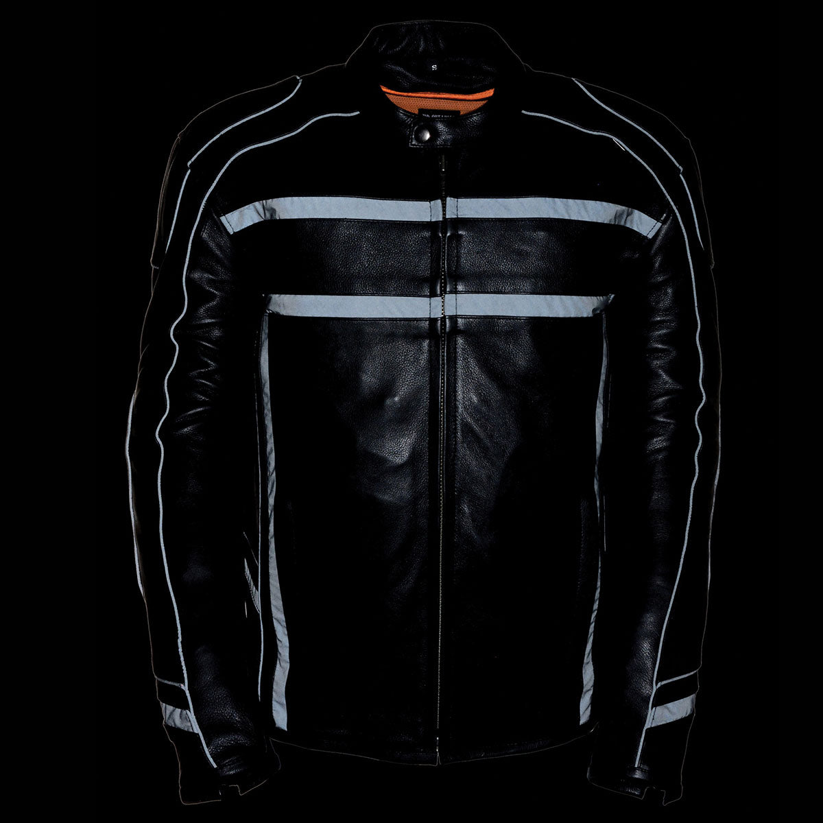 Z1R2083 Men’s ‘444’ Classic Reflective Black Leather Jacket – LeatherUp USA