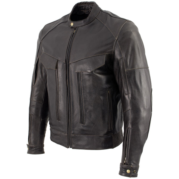 Xelement B7496 Men's 'Bandit' Retro Distressed Brown Leather Jacket ...