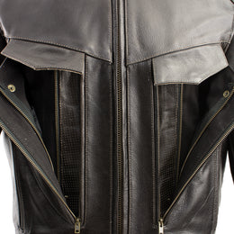Xelement B7496 Men's 'Bandit' Retro Distressed Brown Leather Jacket ...