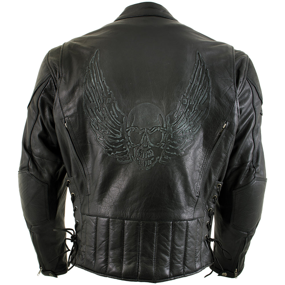 Xelement B96333 Men's 'Flying Mayhem Skull' Black Leather Moto Jacket ...