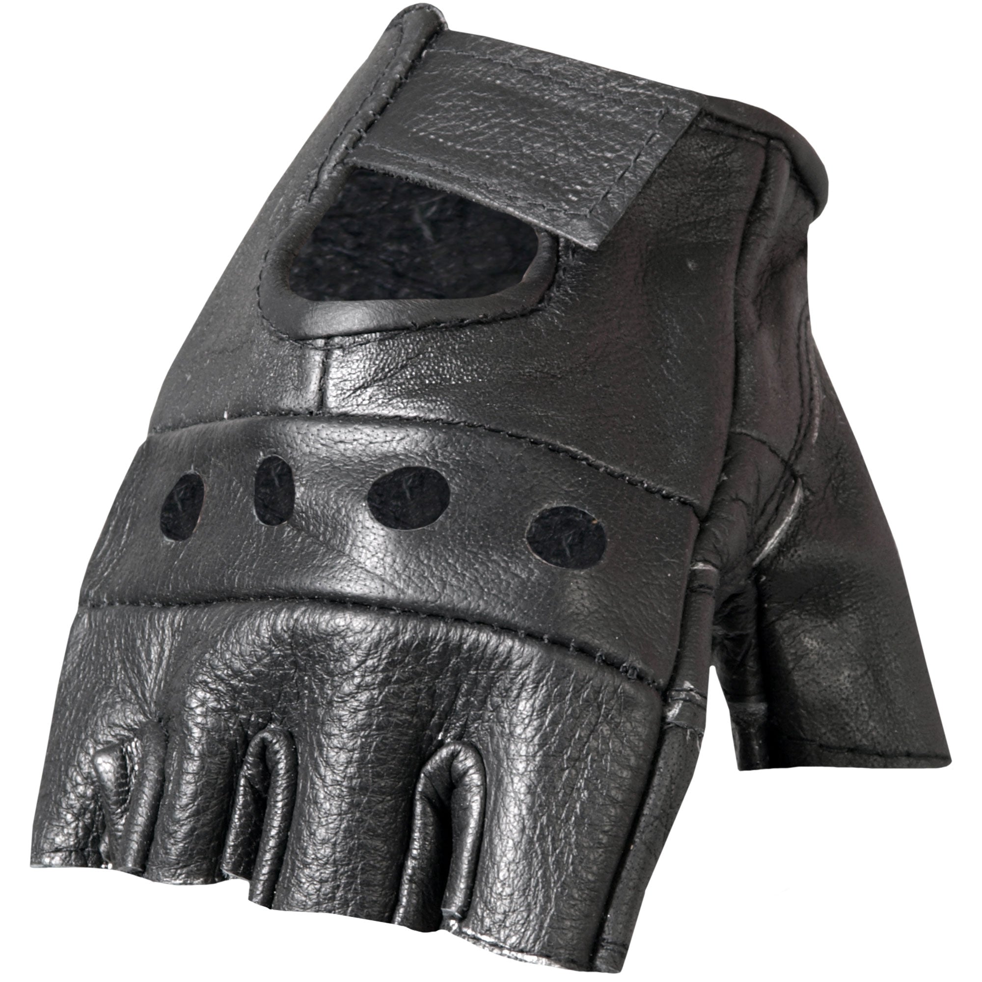 Fingerless Metal Bones Gloves Mens Size 9.5 / Black Leather / Gunmetal