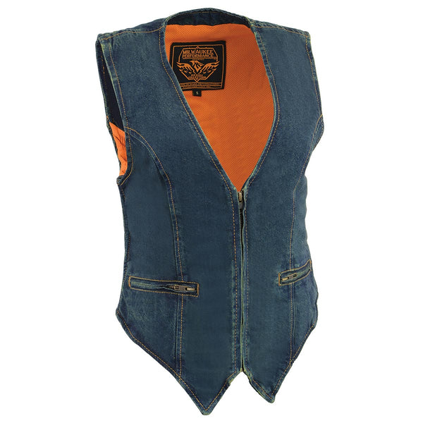 Shop Women's Denim Classic Side Lace Vest Online - SUNSET LEATHER