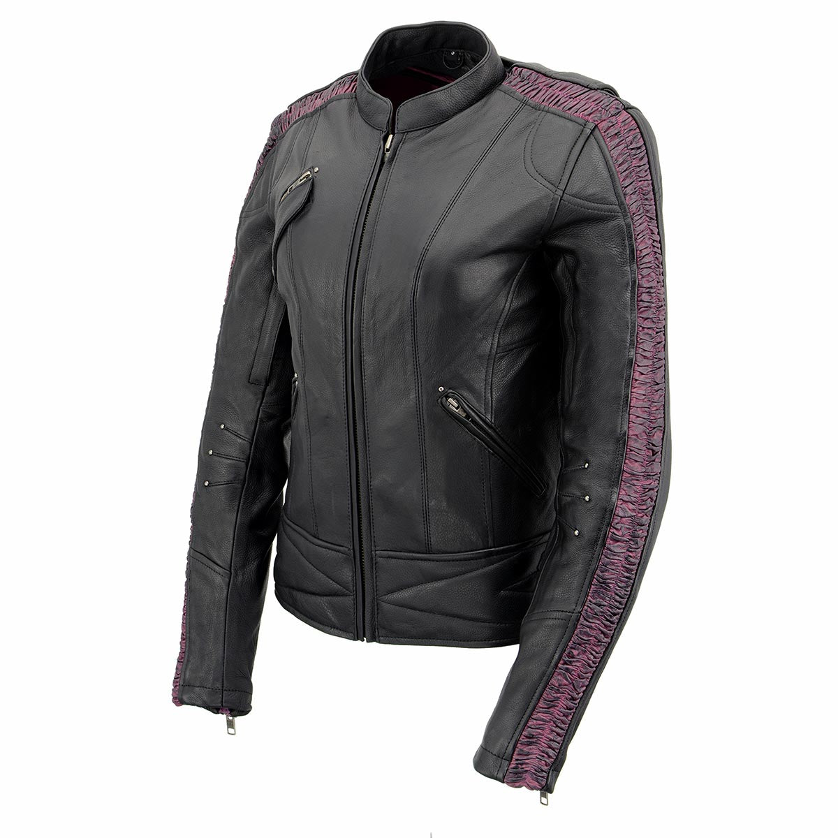 Milwaukee Leather MLL2570 Women's 'Phoenix Embroidered' Black and Fuchsia  Pink Leather Motorcycle Jacket